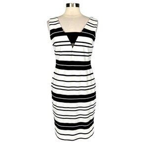 Frank Lyman Design Womens Black White Striped Sleeveless Dress V Neck size 10